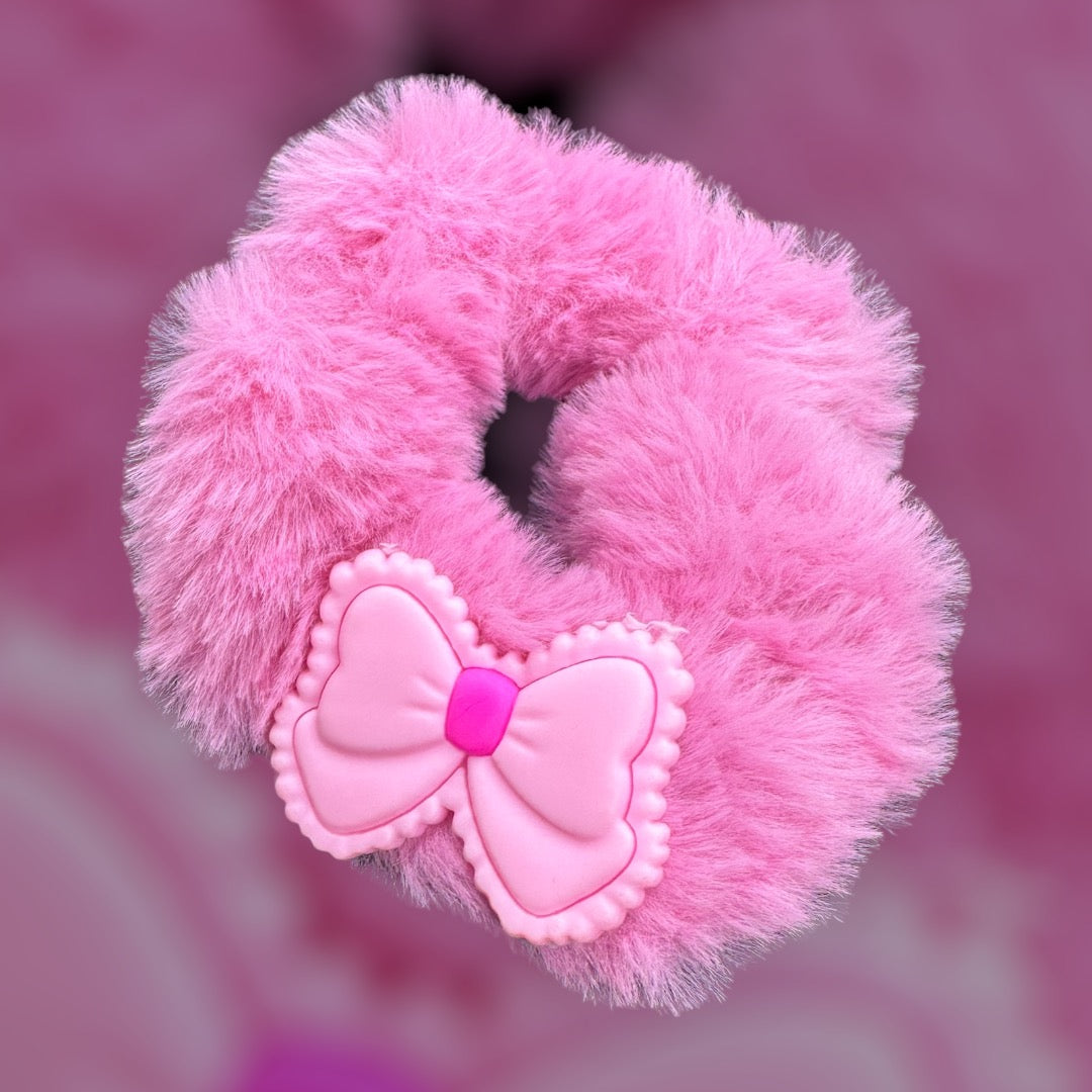 Scrunchie roze pluche met strik