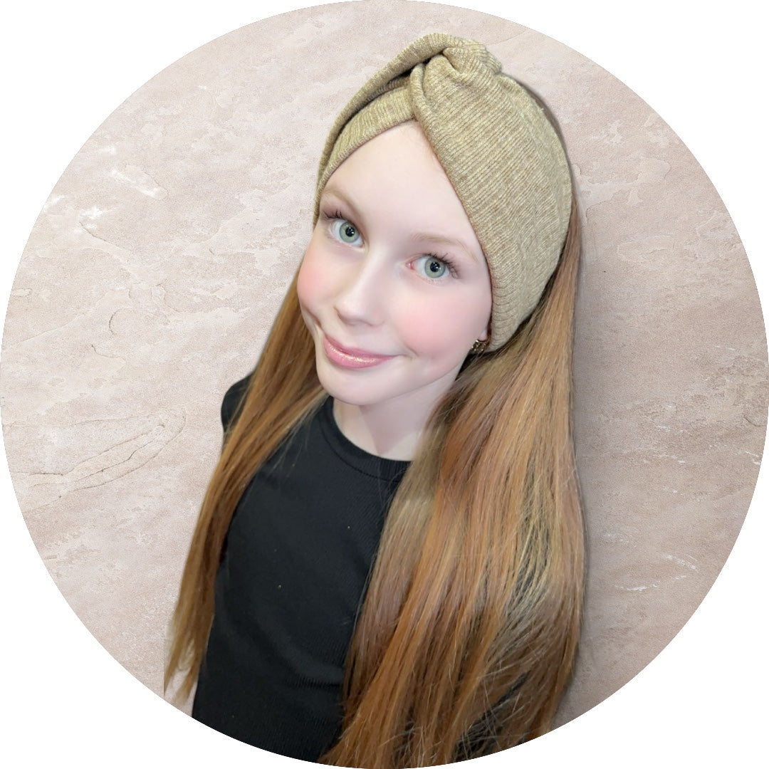Twisted haarband beige ribstof