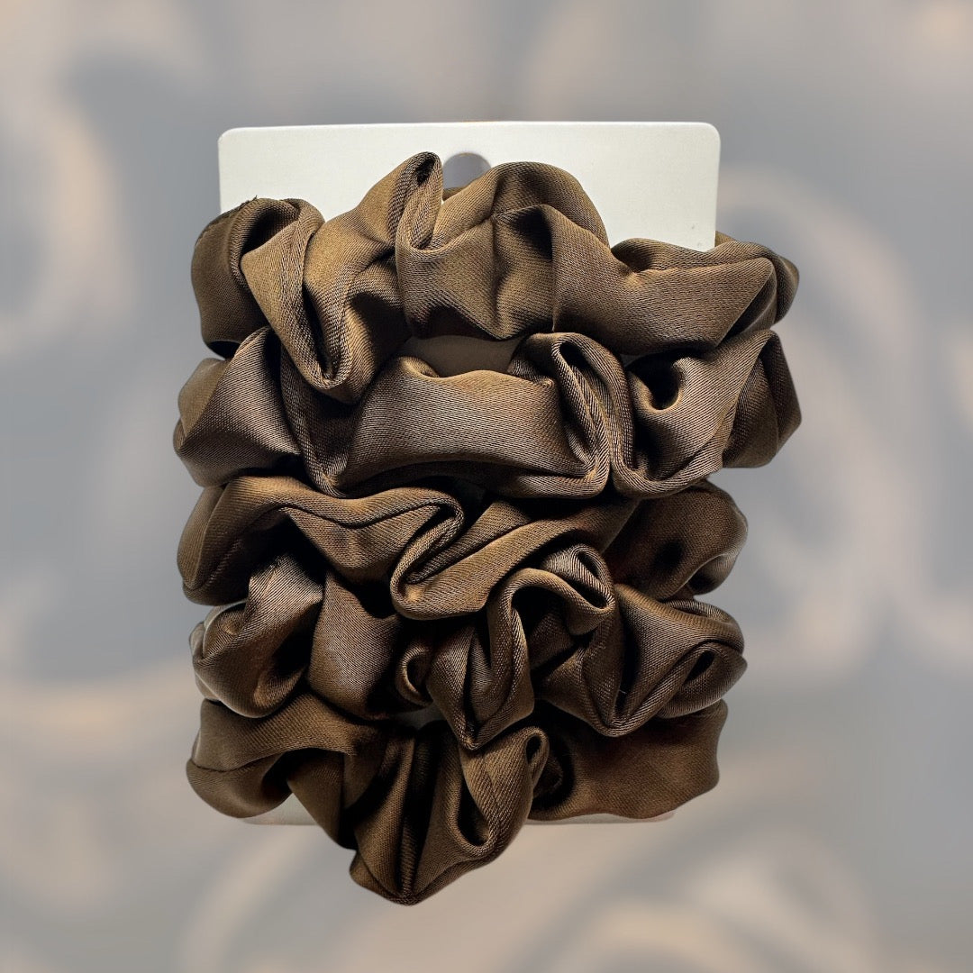 Scrunchies donker bruin satijn 5 stuks