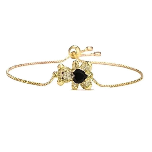 Gouden beertjes armband met gekleurd steentje zwart