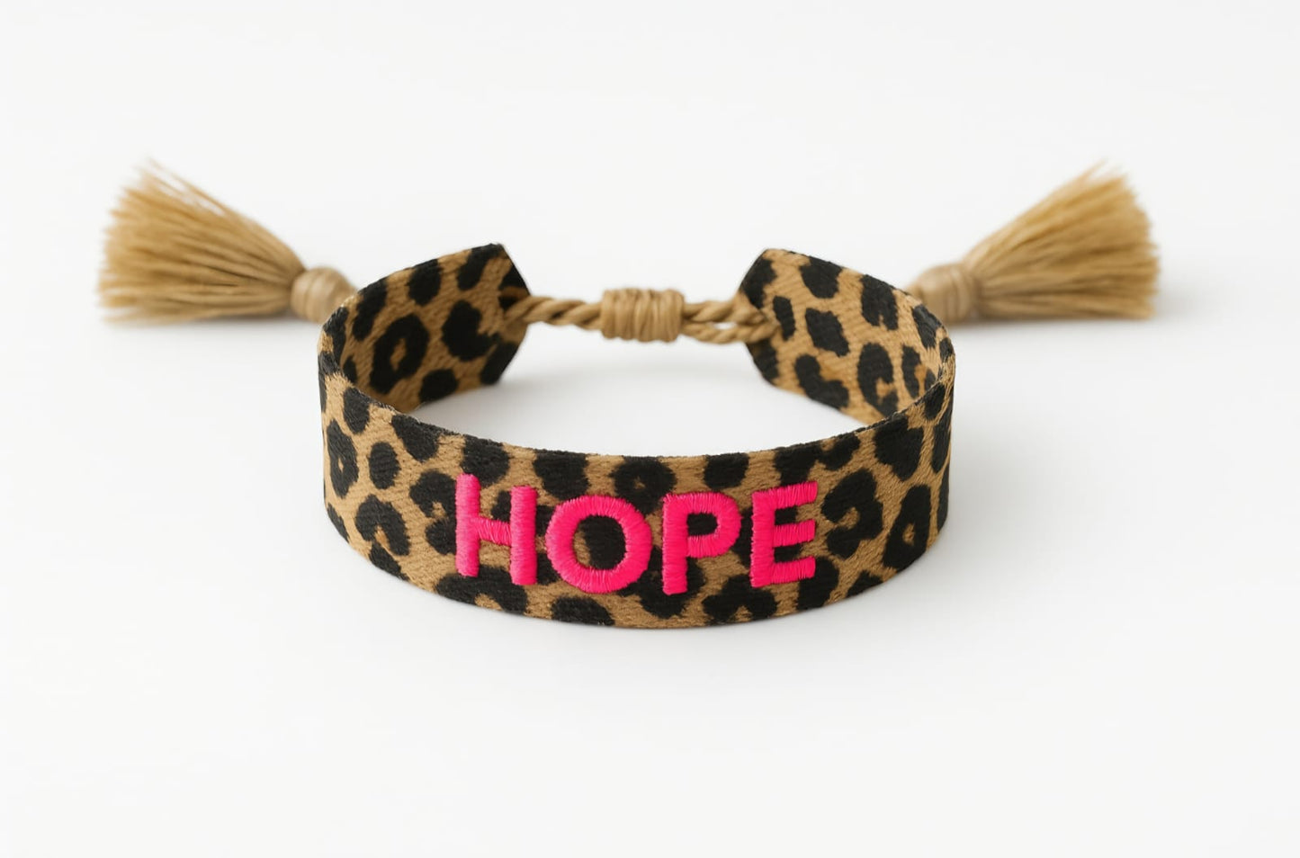 Geweven armbandje camel hope neon