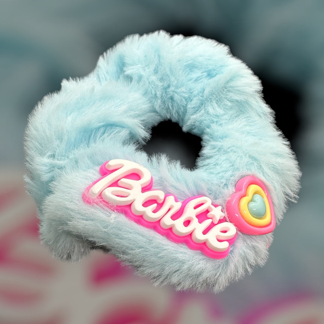 Scrunchie barbie blauw pluche