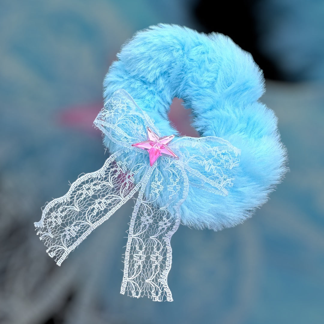 Scrunchie blauw met strik