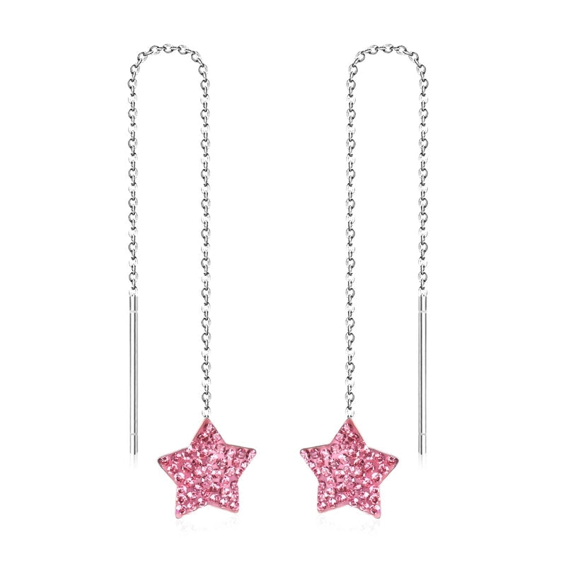 Oorbellen zilver met roze ster
