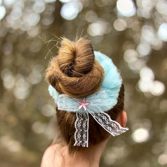Scrunchie blauw met strik