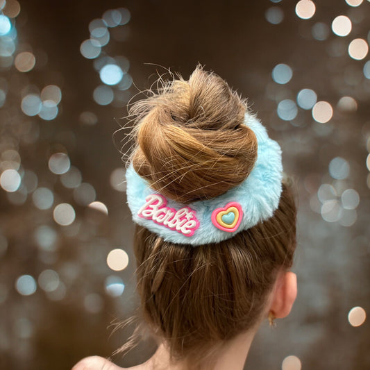 Scrunchie barbie blauw pluche
