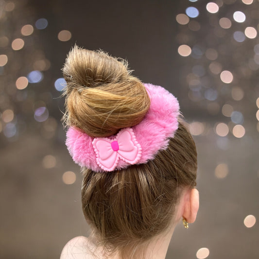 Scrunchie roze pluche met strik