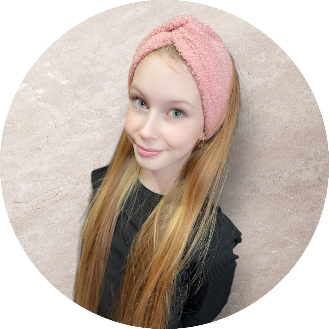 Twisted haarband roze teddy