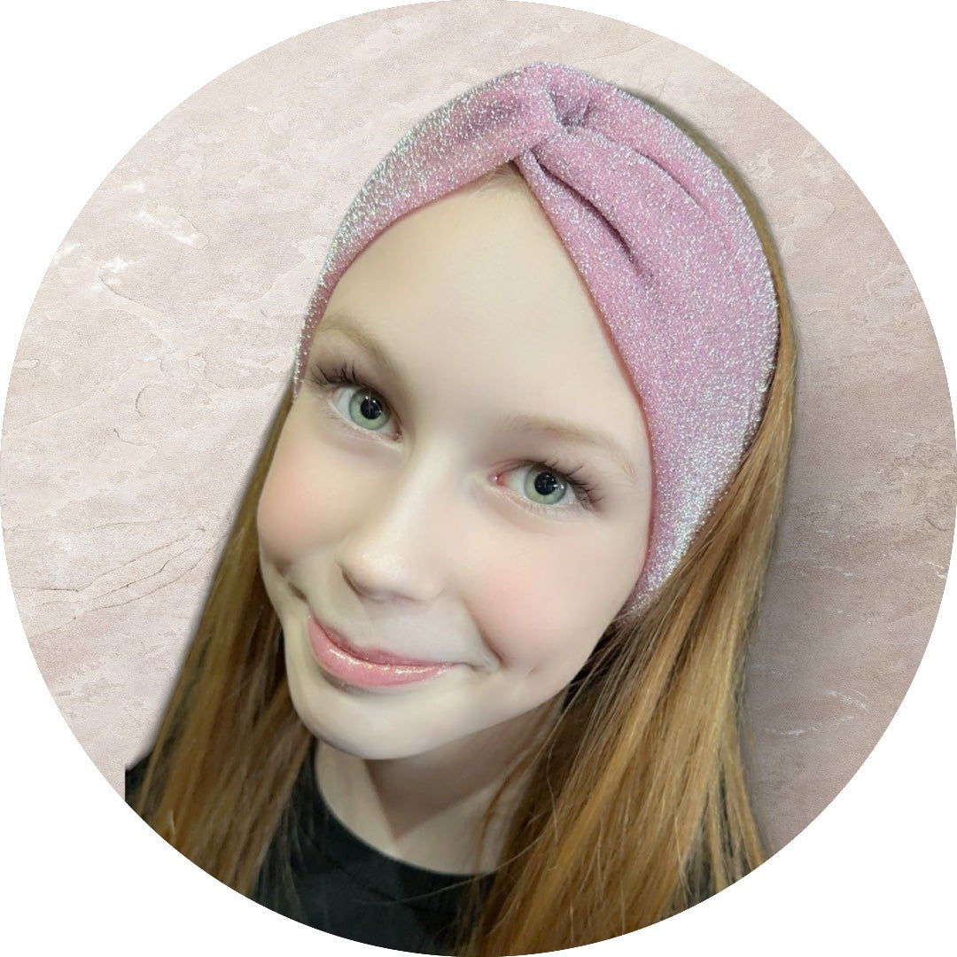 Twisted haarband roze glitter